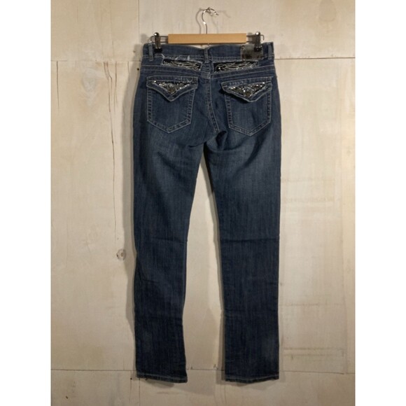 Y2K Red Rivet Bootcut Jeans Women’s Sz 9 Medium Wash Low Rise Bling Embellished - Picture 6 of 8